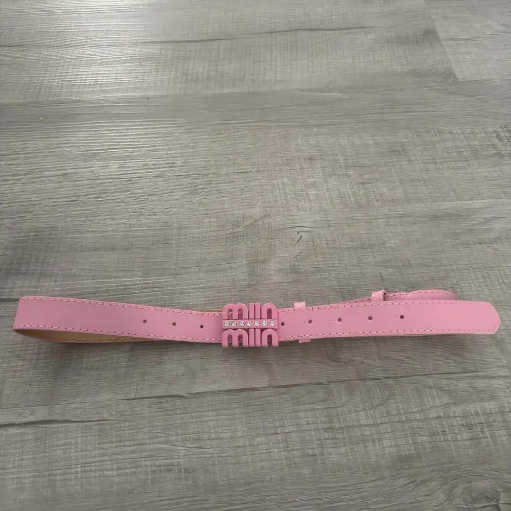 Miin Miin Pink Logo Buckle Rhinestone Embellished Waist Belt